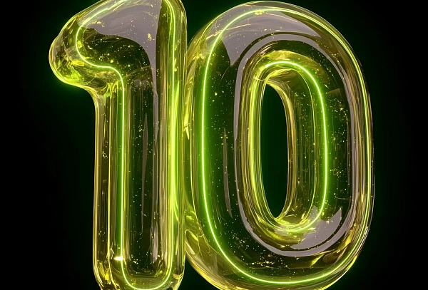 Зеленая цифра 10 из стекла