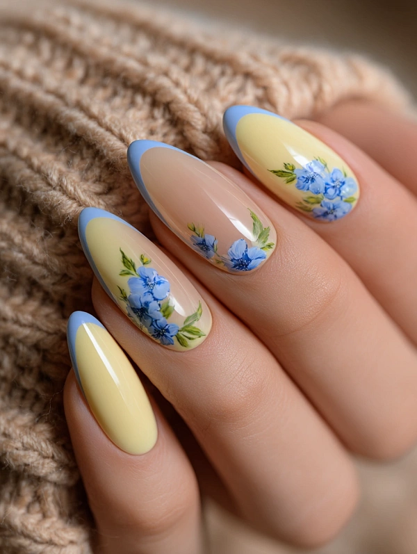 Нежный маникюр с синими цветами
