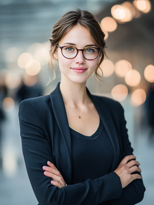 Портрет уверенной молодой женщины в очках