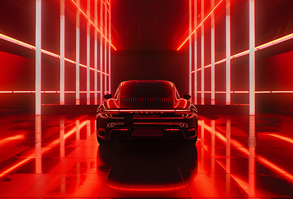 Спортивный автомобиль в неоновых огнях