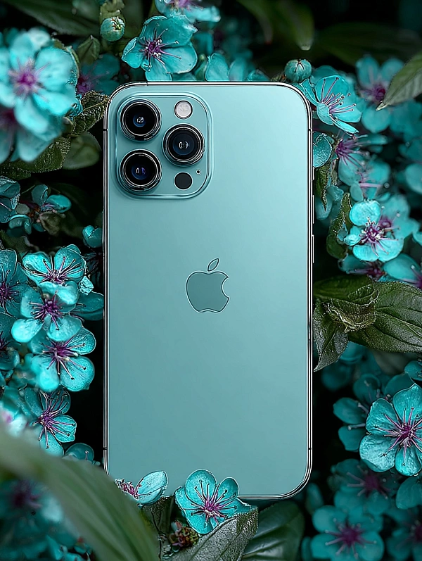 Современный смартфон среди цветов