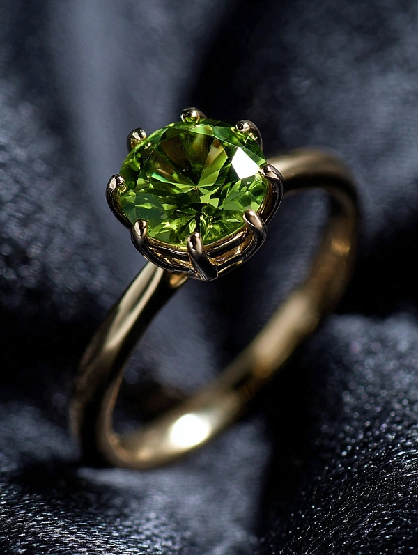 Золотое кольцо с зеленым камнем