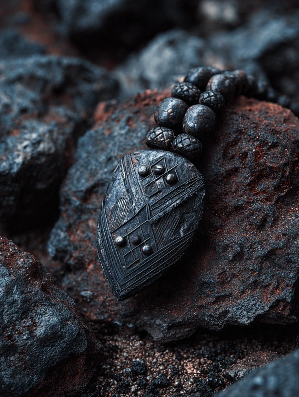 Черный этнический кулон на камнях