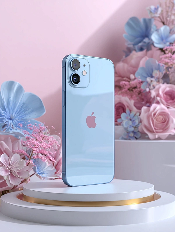 Современный голубой смартфон на подставке