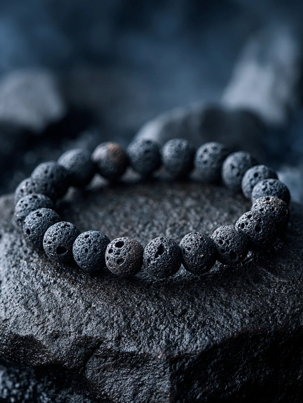 Браслет из лавовых камней на камне