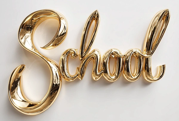 Золотая надпись «School» на стене