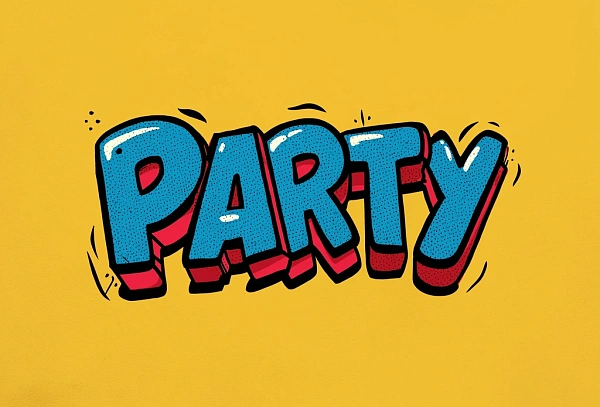 Яркий текст с надписью PARTY