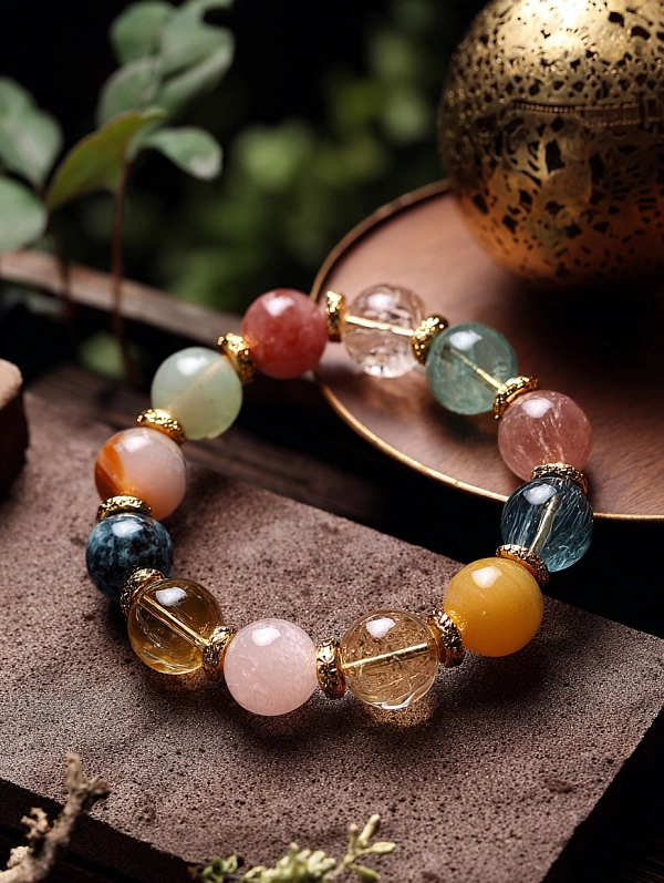 Браслет из разноцветных камней с золотом