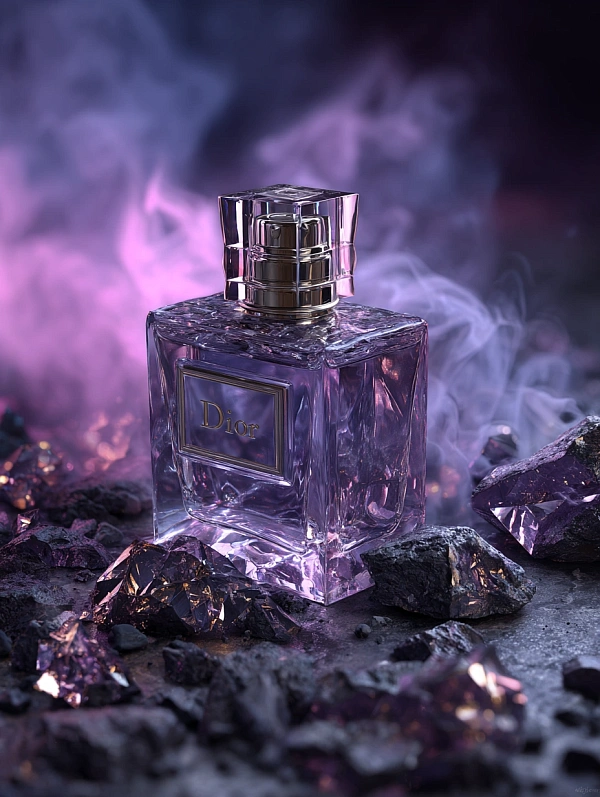 Флакон духов Dior на сиреневом фоне