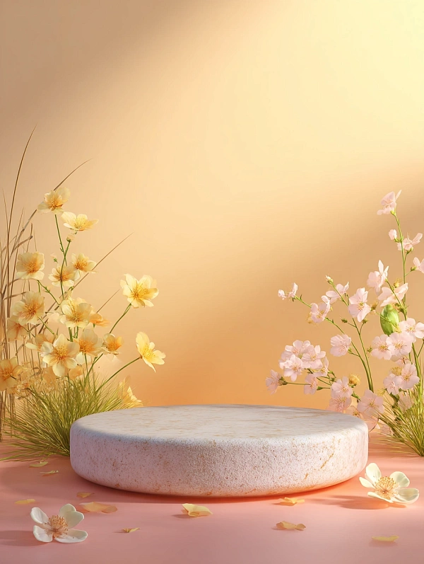 Минималистичная цветочная витрина с подиумом