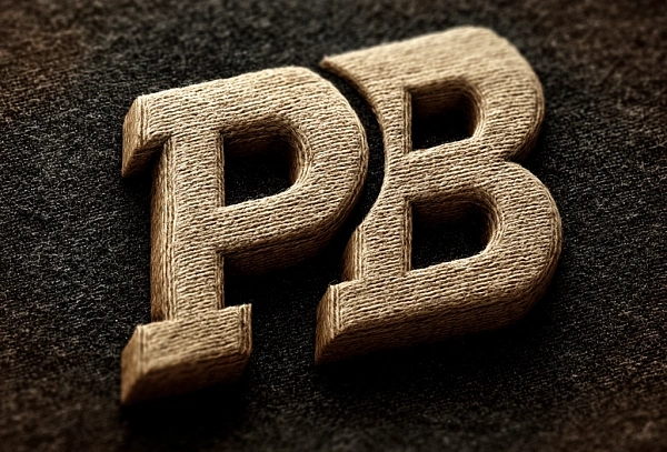 Объемные буквы PB с текстурой ткани