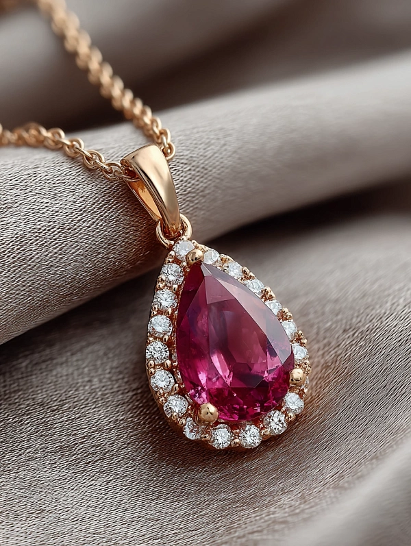 Золотая подвеска с красным камнем