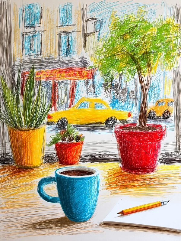 Рисунок чашки кофе с цветами