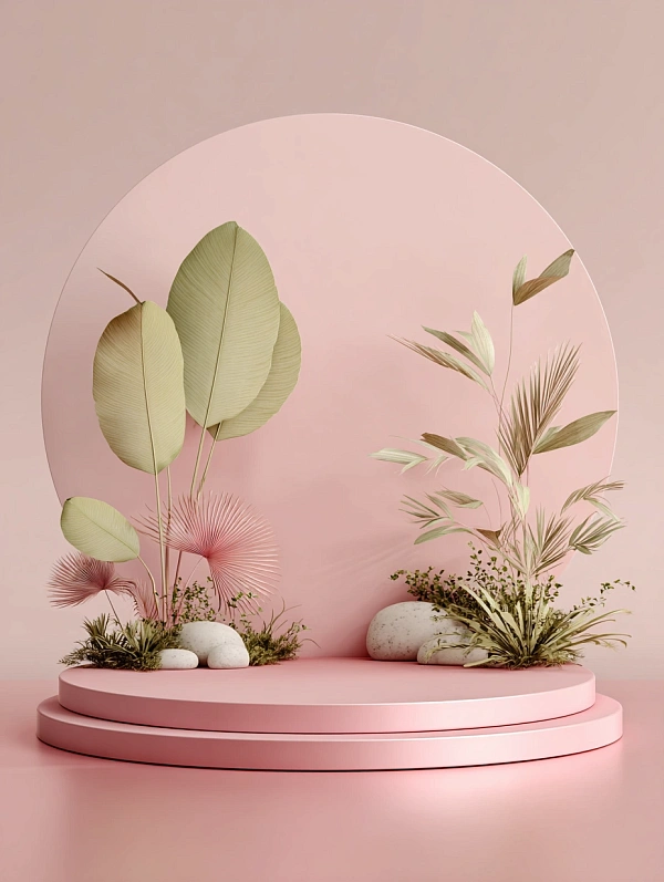 Минималистичная сцена с растениями розовая