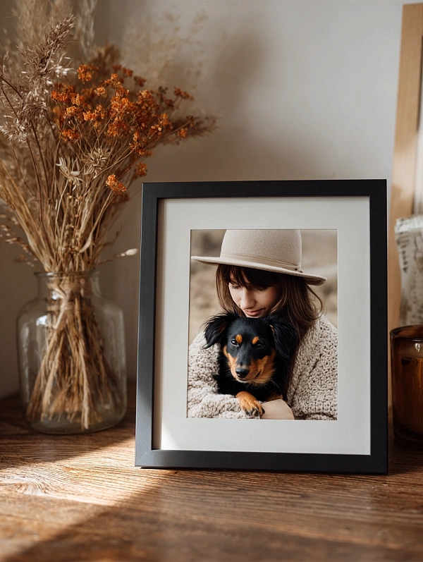 Фоторамка с портретом девушки и собаки