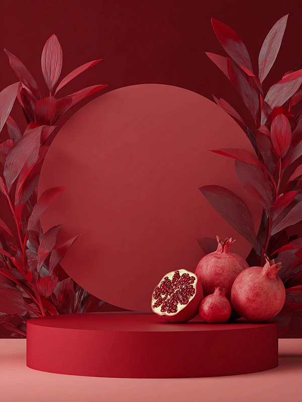 Красивый красный подиум и гранаты