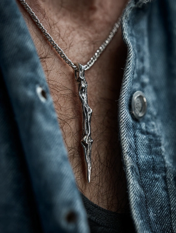 Мужская серебряная подвеска на шее