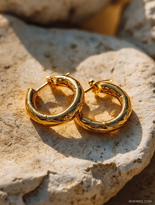 Золотые серьги-кольца на камне