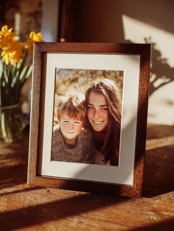 Семейное фото в деревянной рамке
