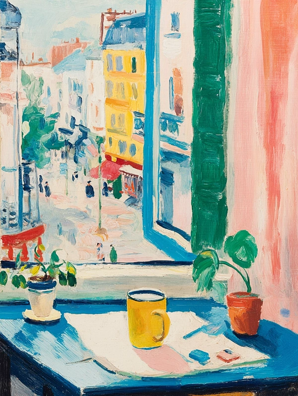 Картина с видом из окна на улицу