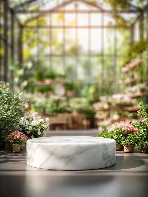 Мраморная подставка в оранжерее