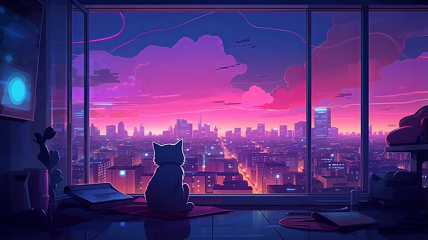 Cats and sunsets pattern