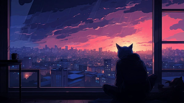 Cats and sunsets pattern