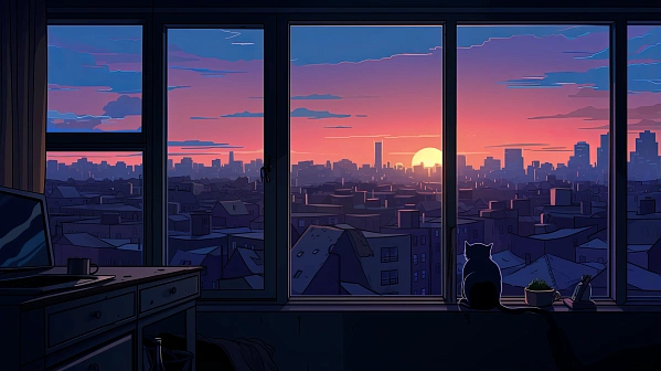 Cats and sunsets pattern