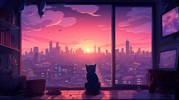 Cats and sunsets pattern