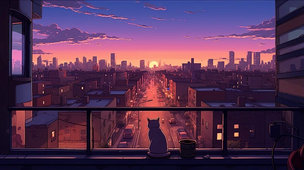 Cats and sunsets pattern