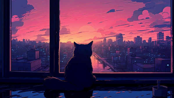 Cats and sunsets pattern