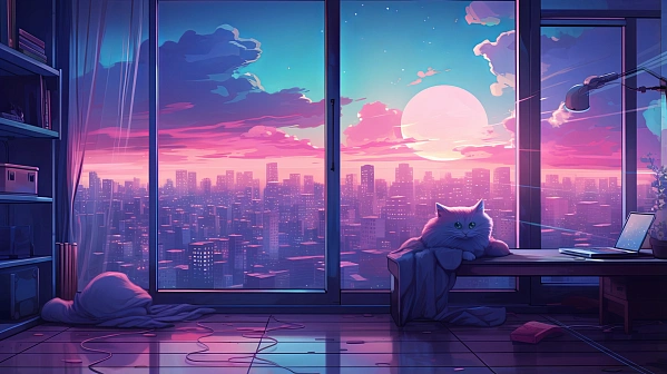 Cats and sunsets pattern