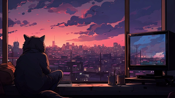 Cats and sunsets pattern