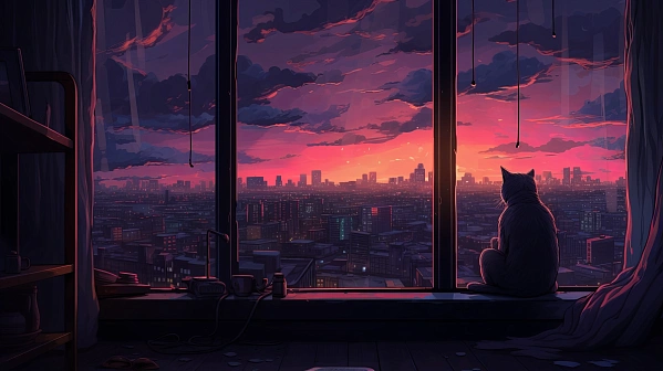 Cats and sunsets pattern