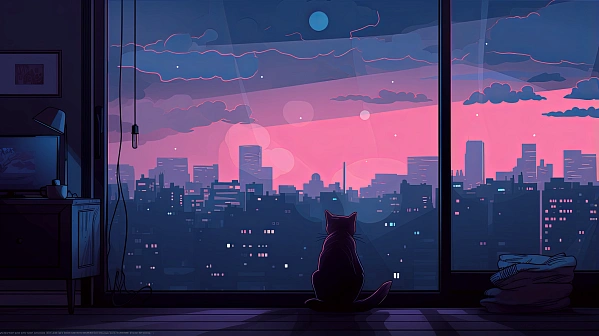 Cats and sunsets pattern