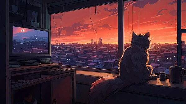 Cats and sunsets pattern