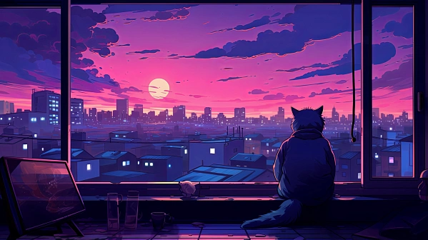 Cats and sunsets pattern