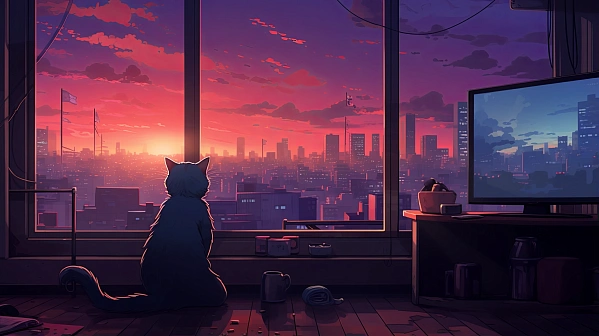 Cats and sunsets pattern