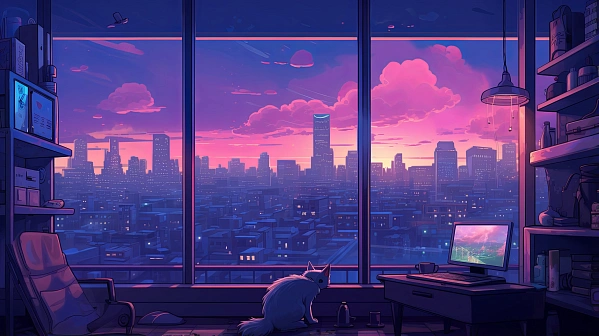 Cats and sunsets pattern
