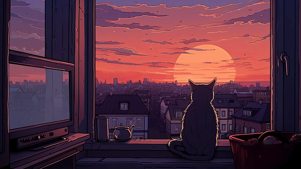 Cats and sunsets pattern