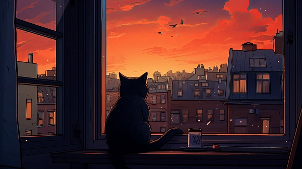 Cats and sunsets pattern