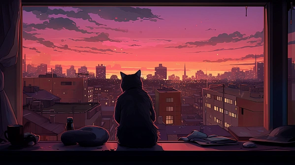 Cats and sunsets pattern