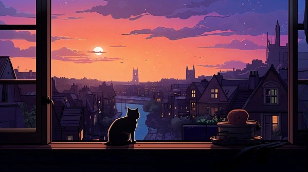 Cats and sunsets pattern