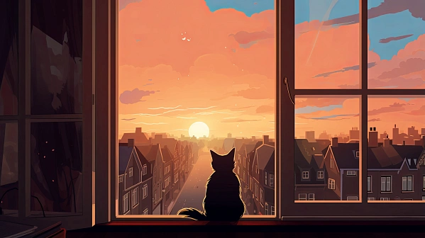Cats and sunsets pattern