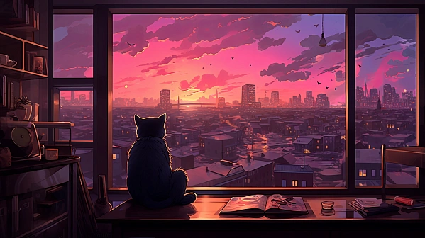 Cats and sunsets pattern