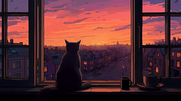 Cats and sunsets pattern