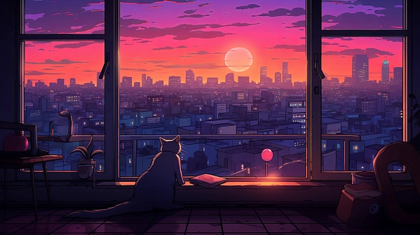 Cats and sunsets pattern