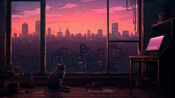 Cats and sunsets pattern