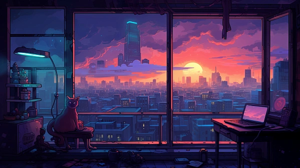 Cats and sunsets pattern