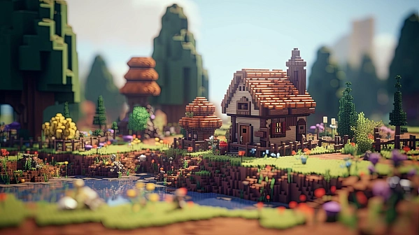 Minecraft - like village background pattern
